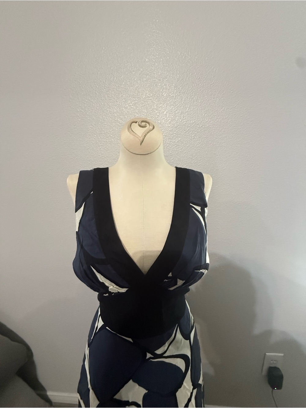 Navy and White Deep V Maxi Dress